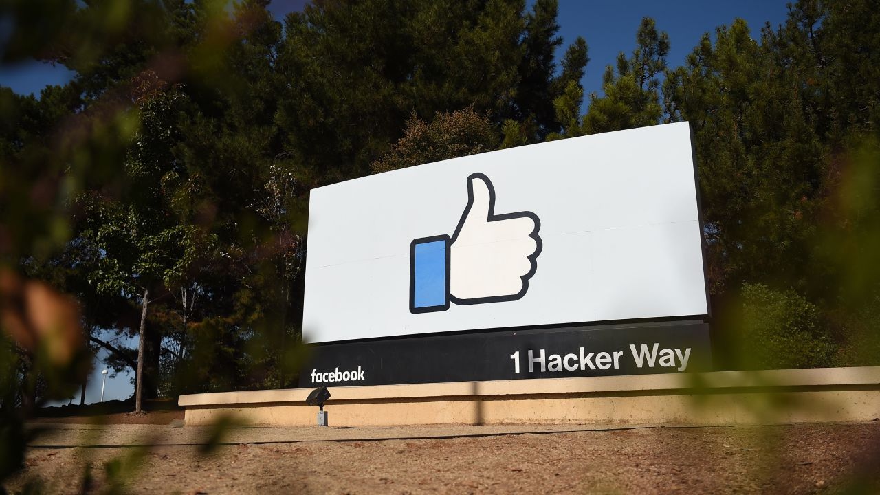 The Facebook "like" sign is seen at Facebook's corporate headquarters campus in Menlo Park, California, on October 23, 2019. 