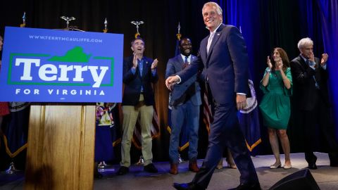 Virginia gubernatorial candidate Terry McAuliffe (D-VA) arrives to speak during an election night event after winning the Democratic primary for governor on June 8, 2021 in McLean, Virginia. M