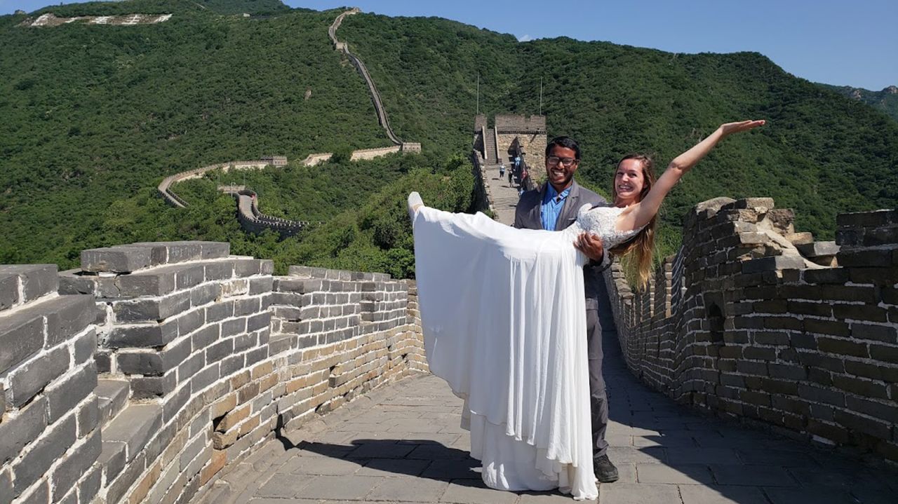 <strong>China, too: </strong>They posed for a photo on the Great Wall of China.
