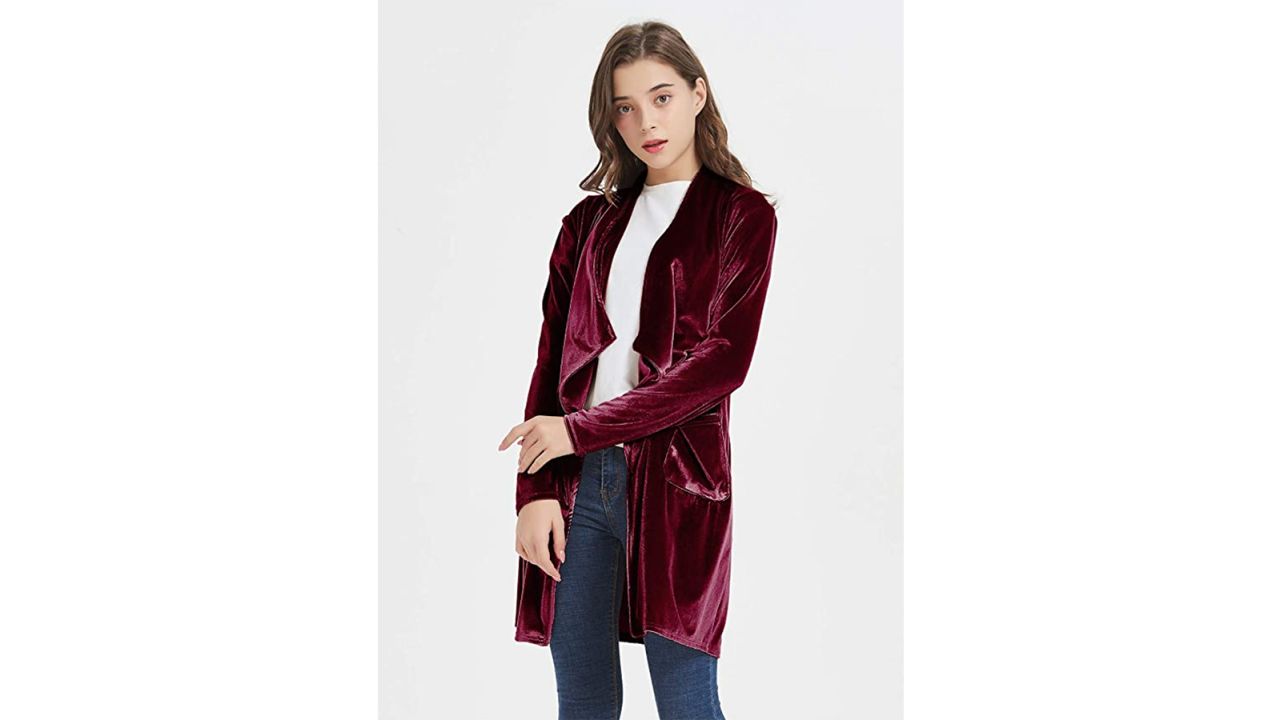 Futurino Solid Long Sleeve Velvet Blazer