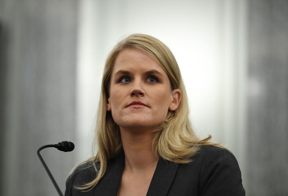 Facebook whistleblower Frances Haugen appears before a Senate subcommittee in October.