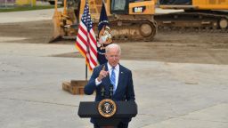 US President Joe Biden speaks about the bipartisan infrastructure bill and his Build Back Better agenda at the International Union of Operating Engineers Training Facility in Howell, Michigan, on October 5, 2021. 