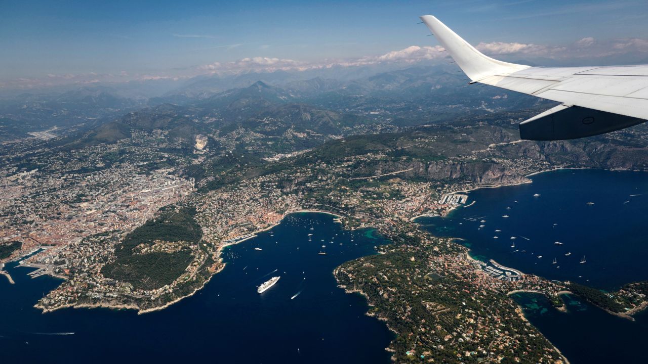 This photograph taken from an aircraft on May 31, 2019, shows an aerial view of the French riviera city of Nice (L) Villefranche sur Mer (C) and Saint Jean Cap Ferrat (R). (Photo by VALERY HACHE / AFP)        (Photo credit should read VALERY HACHE/AFP via Getty Images)