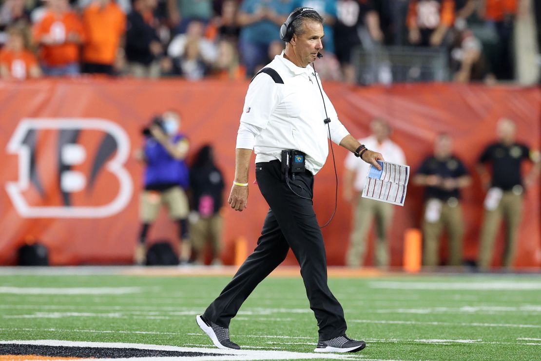 Meyer walks back to the sidelines during the game against the Cincinnati Bengals on Thursday. 