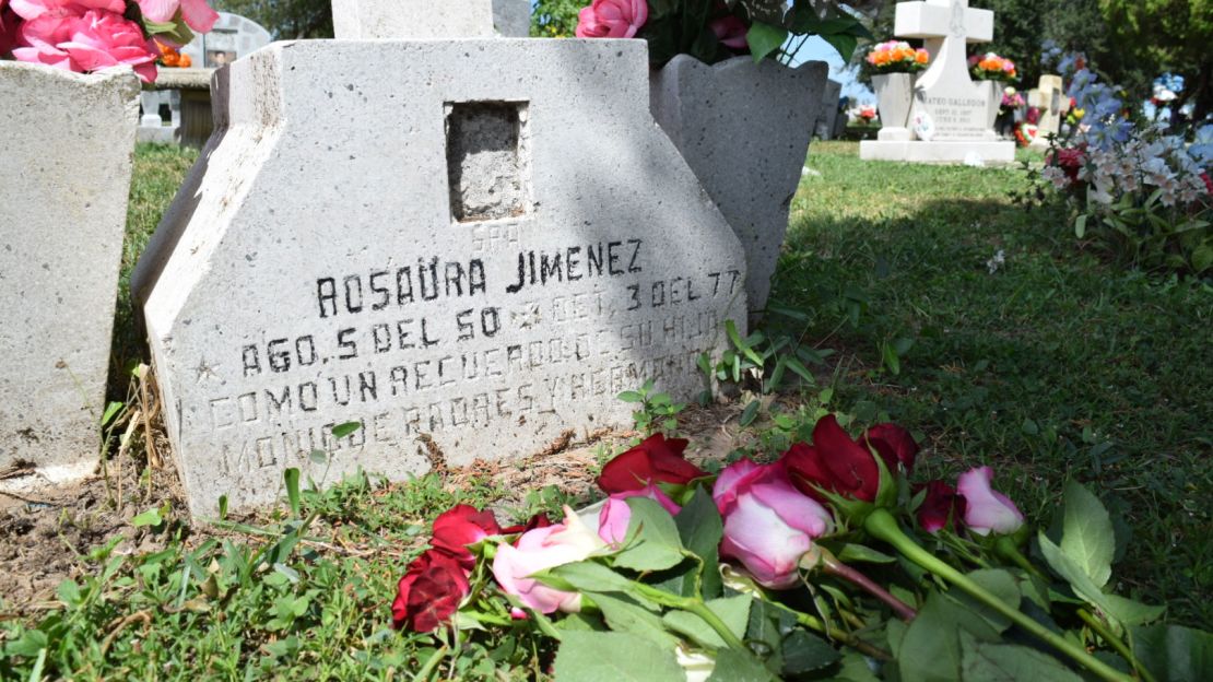 About a dozen roses lay upon the grave of Rosie Jimenez at the historic La Piedad Cemetery in McAllen, Texas, on October 2. 