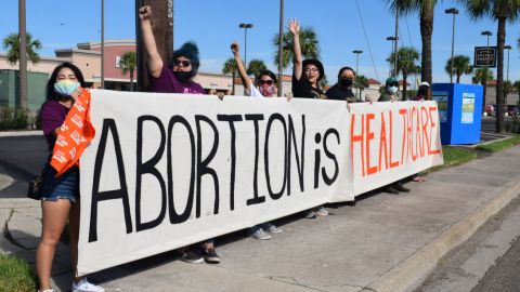 Several abortion rights groups, including Frontera Fund, Lilith Fund and South Texans for Reproductive Justice, held a call to action demonstration in McAllen, Texas, on October 2.
