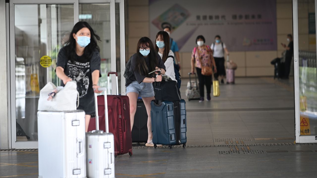 Travelers at Shenzhen Bay Immigration Control Point in Hong Kong on September 15.