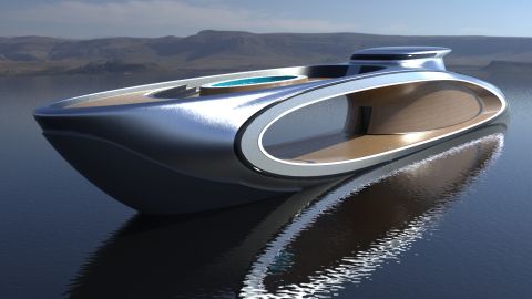 The unconventional superyacht design has a giant space in the middle, resulting in a rather striking silhouette.