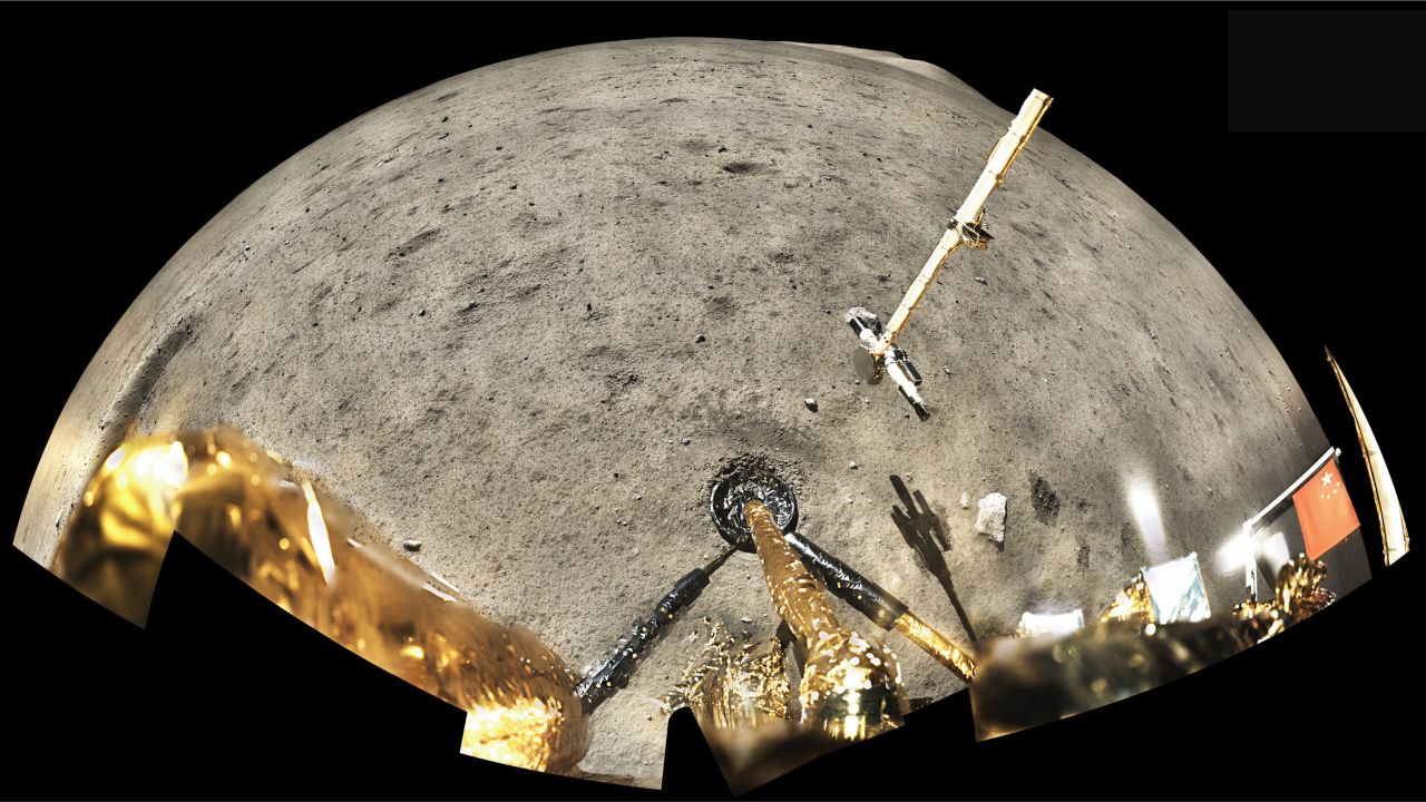 This image shows the Chang'e-5 lunar landing site overview from the perspective of the spacecraft.