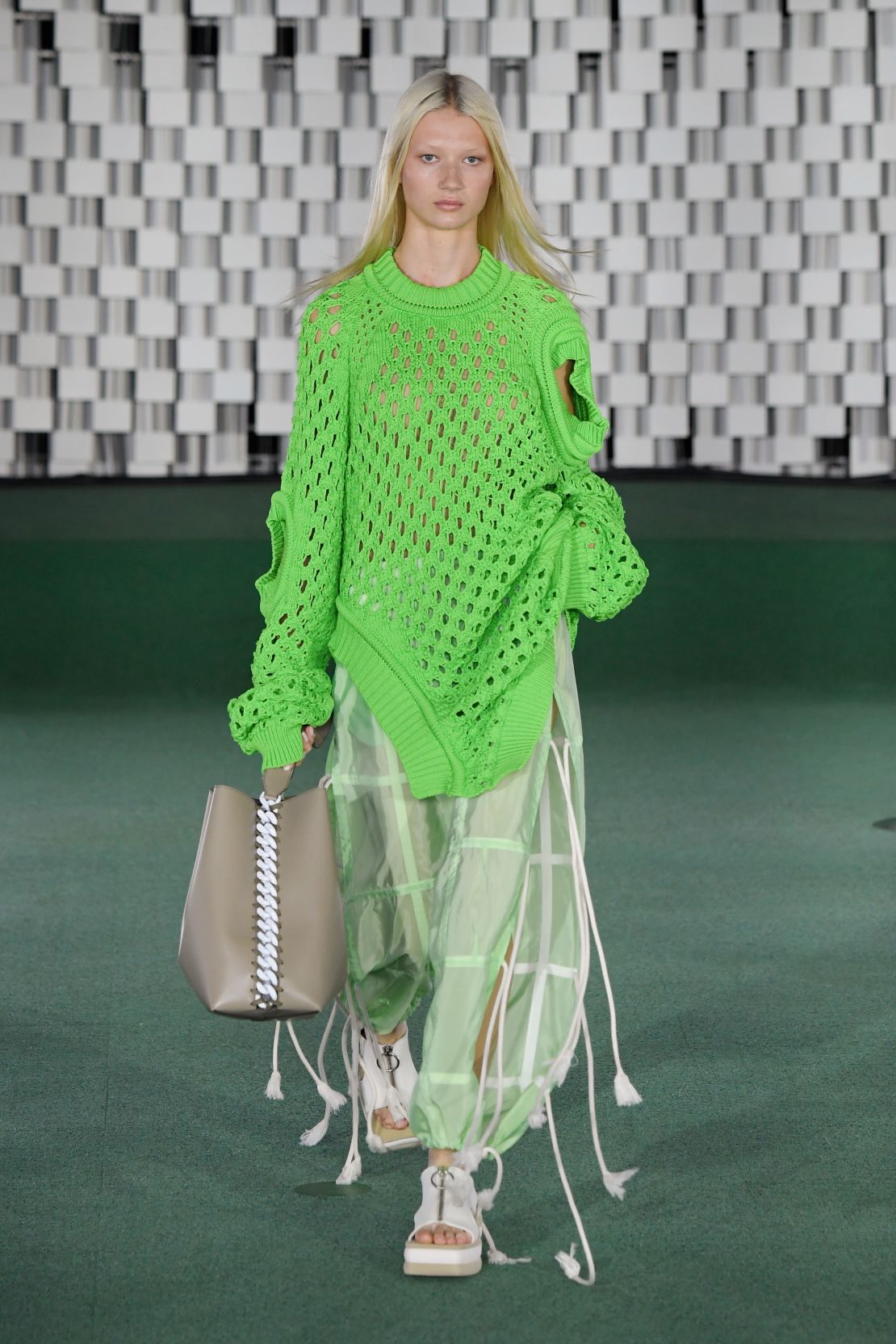 PARIS, FRANCE - OCTOBER 04: (EDITORIAL USE ONLY - For Non-Editorial use please seek approval from Fashion House) A model walks the runway during the Stella Mc Cartney Spring/Summer 2022 show as part of Paris Fashion Week on October 04, 2021 in Paris, France. (Photo by Kristy Sparow/Getty Images)