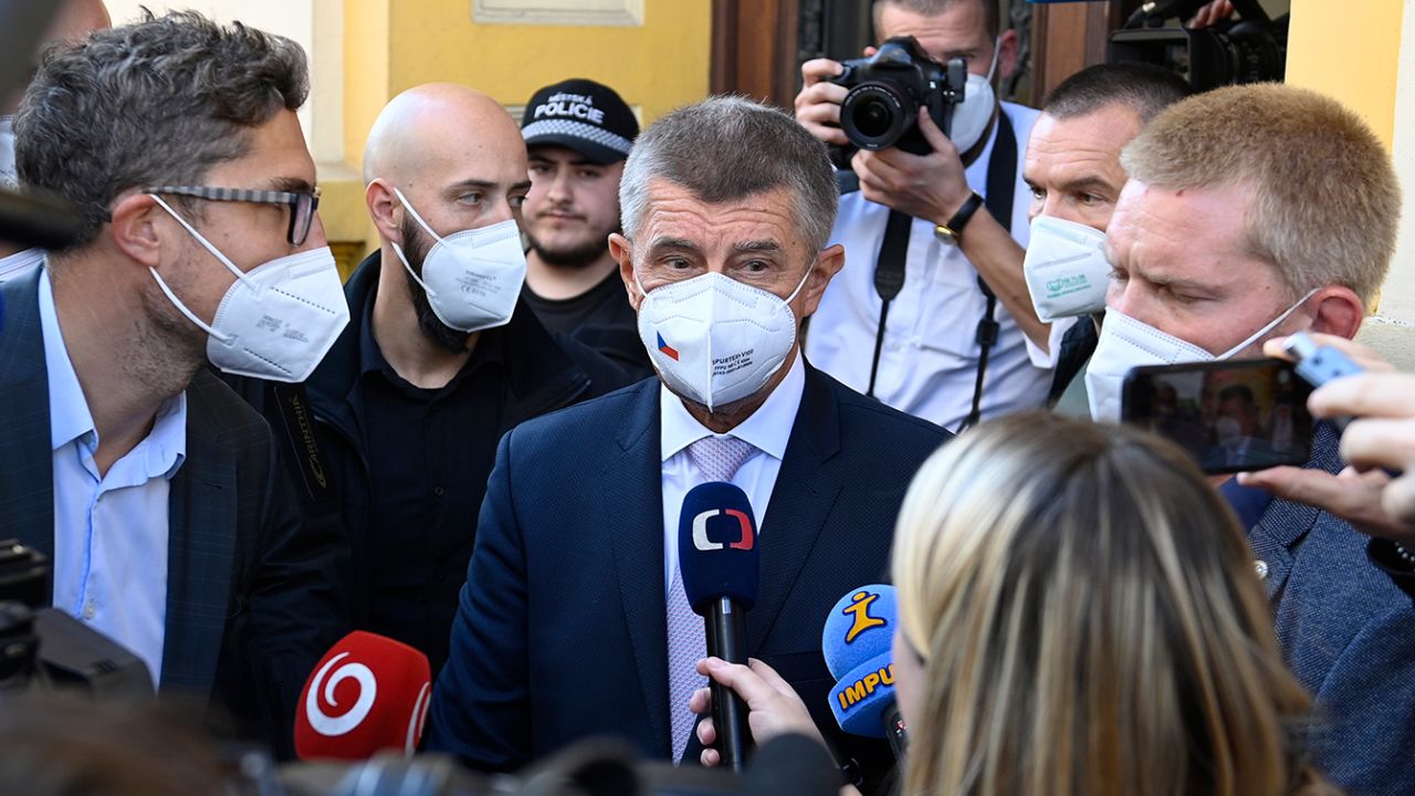 Czech Prime Minister Andrej Babis votes during elections on October 8, 2021. 