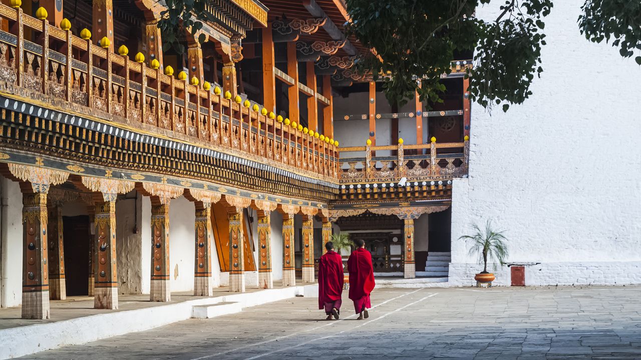 Monks at Punakha Dzong in Bhutan. 