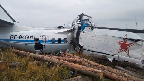 The wreckage of the L-410 plane is seen at the crash site near the city of Menzelinsk on October 10.