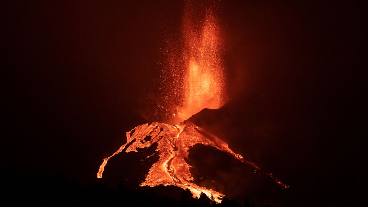 Lava flows after part of the cone of the Cumbre Vieja Volcano collapsed on October 10 in La Palma.