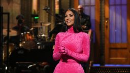 SATURDAY NIGHT LIVE -- "Kim Kardashian West" Episode 1807 -- Pictured: Host Kim Kardashian West during the monologue on Saturday, October 9, 2021 -- (Photo By: Rosalind O'Connor/NBC/NBCU Photo Bank via Getty Images)
