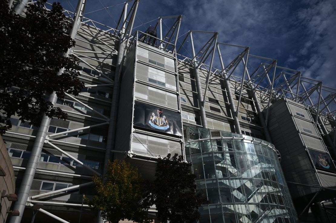 A picture shows the exterior of Newcastle United football club's stadium St James' Park in Newcastle upon Tyne in northeast England on October 8, 2021.