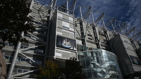 A picture shows the exterior of Newcastle United football club's stadium St James' Park in Newcastle upon Tyne in northeast England on October 8, 2021.
