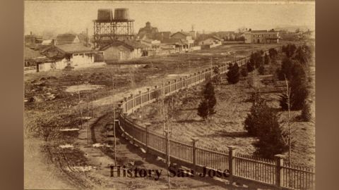 A park near San Jose's Chinatown in 1887.
