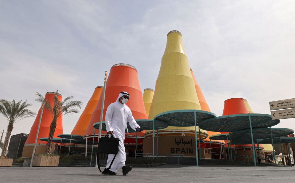 Built from reusable materials -- fabric, iron and wood -- the Spain pavilion is intended to promote sustainability. The structure, designed by Amann-Canovas-Maruri, is made of cone shaped "solar chimneys" that cool the pavilion and highlight Spain's links with the Arab world.