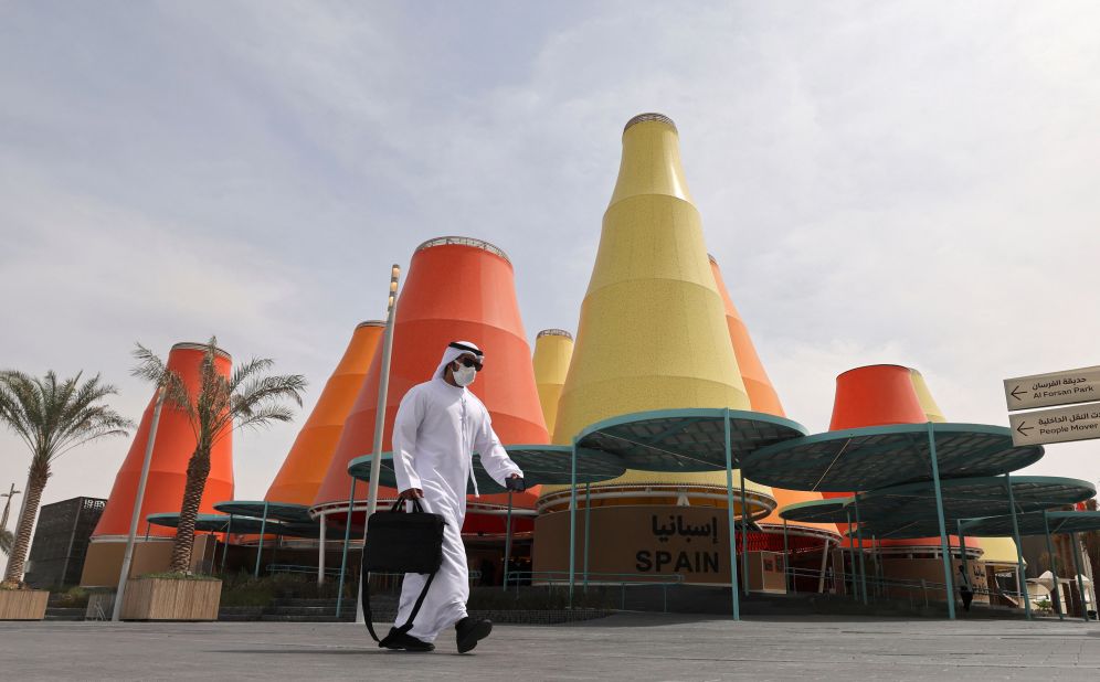 Built from reusable materials -- fabric, iron and wood -- the Spain pavilion is intended to promote sustainability. The structure, designed by Amann-Canovas-Maruri, is made of cone shaped "solar chimneys" that cool the pavilion and highlight Spain's links with the Arab world. 