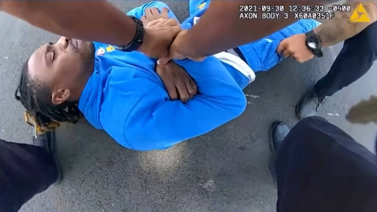 Clifford Owensby is seen here on Dayton police body camera footage being dragged on the ground by offices on September 30, 2021.