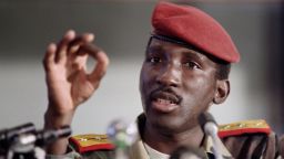 Captain Thomas Sankara, President of Burkina Faso gives a press conference, 02 September 1986, during a non-aligned summit in Harare. (Photo by DOMINIQUE FAGET / AFP) (Photo by DOMINIQUE FAGET/AFP via Getty Images)