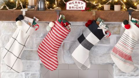 Hearth & Hand With Magnolia Woven Multi Stripe Poms Stocking