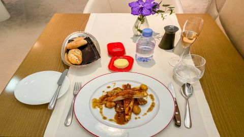 A meal in Air France's La Première lounge.