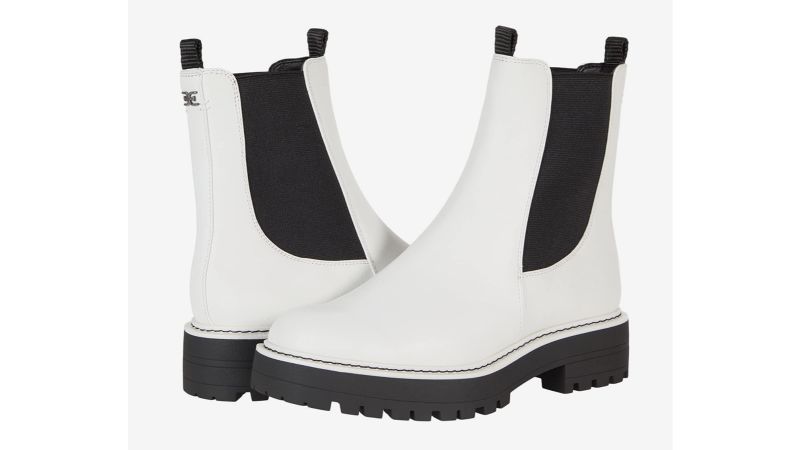 black and white fuzzy boots