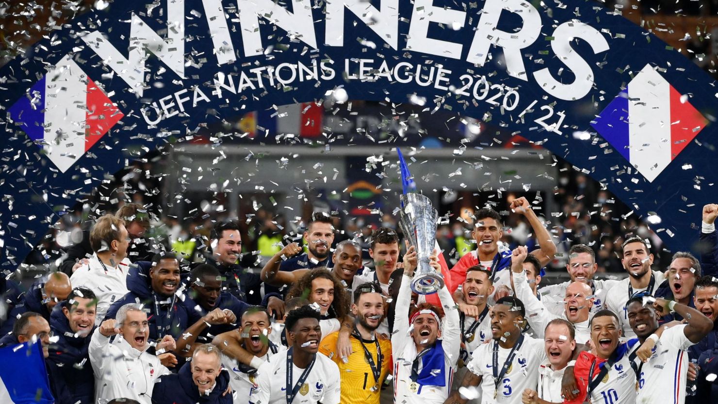 France players celebrate winning the UEFA Nations League. 