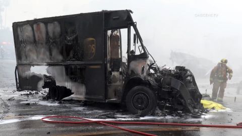 A delivery truck was hit by the plane, officials said.