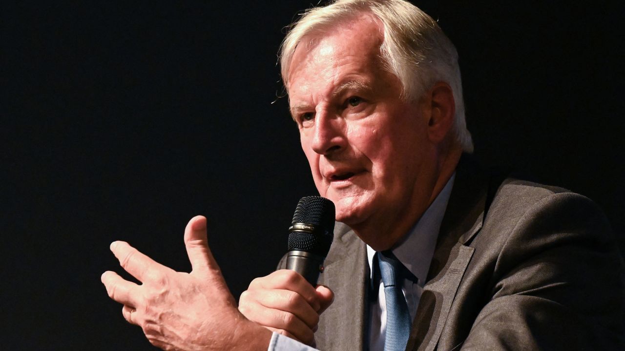 French right wing party Les Republicains (LR) candidate for the presidential election Michel Barnier speaks during the parliamentary day of the Republicans deputies, in Nimes, southern France, on September 9, 2021. (Photo by Pascal GUYOT / AFP) (Photo by PASCAL GUYOT/AFP via Getty Images)