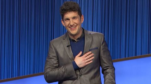 This photo provided by Jeopardy Productions Inc. shows "Jeopardy!" contestant Matt Amodio during a taping of the popular game show. Amodio's historic run on "Jeopardy!" ended on Monday's show, leaving the Yale doctoral student with 38 wins and more than $1.5 million in prize money. (Jeopardy Productions Inc. via AP)