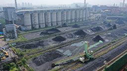 An aerial view of the coal yard for Meishan Steel, a subsidiary of BaoSteel, in Nanjing in east China's Jiangsu province Thursday, Aug. 19, 2021.