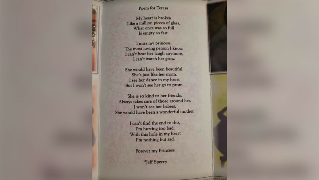 A poem Teresa's father, Jeff, wrote for her funeral pamphlet. 