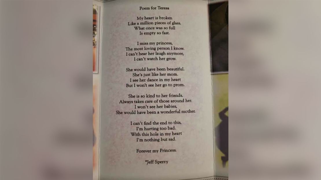 A poem Teresa's father, Jeff, wrote for her funeral pamphlet.