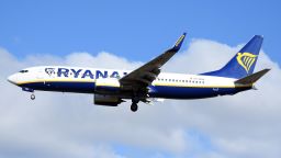 A Boeing 737 Ryanair plane taking off at the Leonardo da Vinci airport in Fiumicino, Italy on October 11th, 2021.