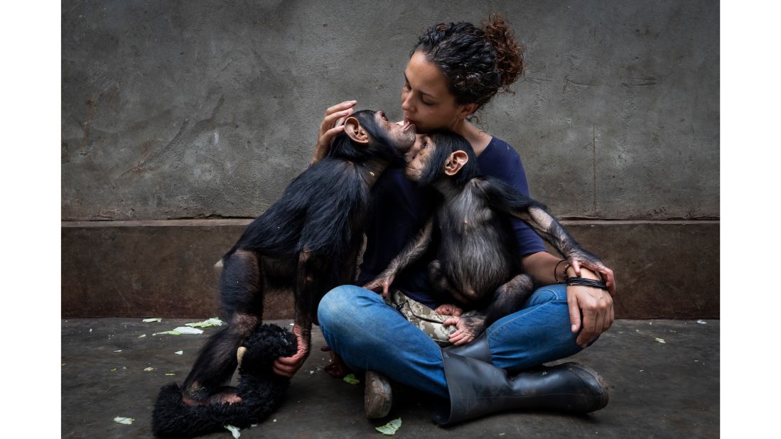 South African Brent Stirton won the "Photojournalism Story Award" for his profile of a rehabilitation center caring for chimpanzees orphaned by the bushmeat trade.