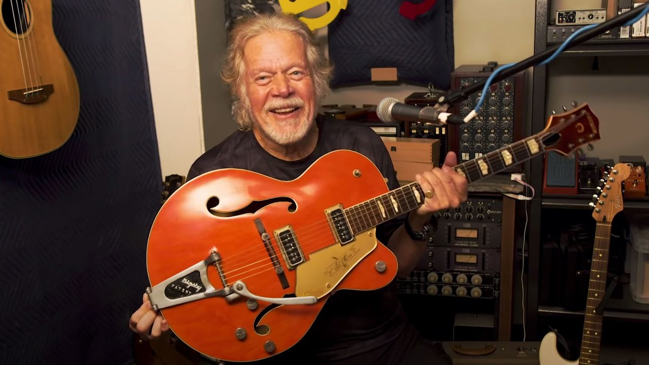Randy Bachman holds the guitar he plans to trade for the 1957 Gretsch 6120 Chet  Atkins that was stolen from him in 1976. The two guitars are almost identical, he says.