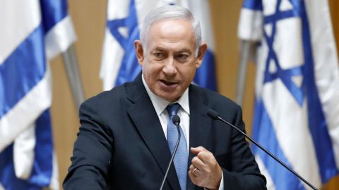 Former Israeli Prime minister Benjamin Netanyahu speaking in Jerusalem on Monday.