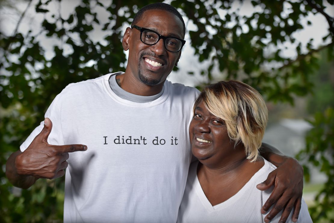 Lamonte McIntyre, here with his mother, Rose, was wrongfully convicted of committing a double murder. He and his mother are suing multiple officers in connection with  his case. (Photo by Rich Sugg/Kansas City Star/TNS/Sipa USA)