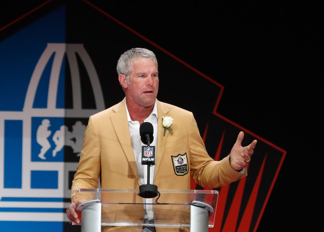 Favre during his 2016 Class Pro Football Hall of Fame induction speech.