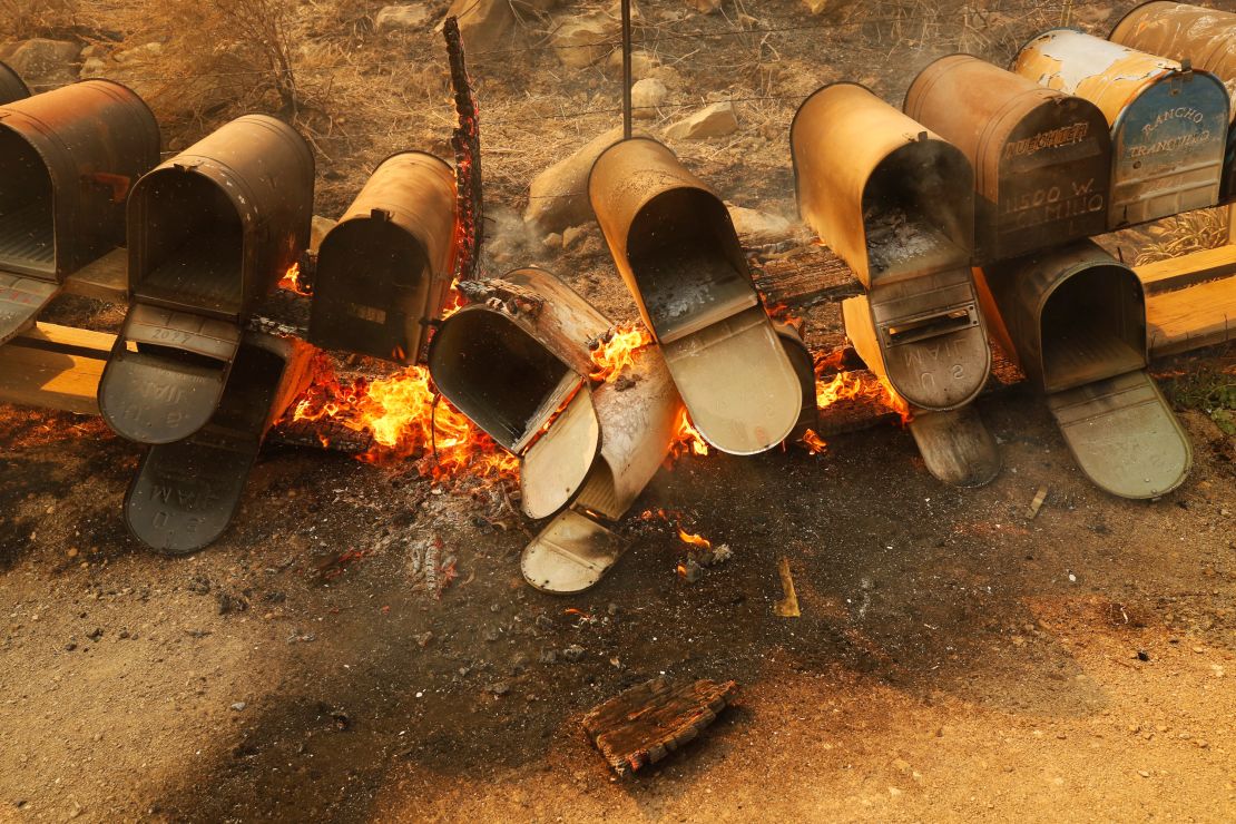 Mailboxes of ranches on Refugio Road in Gaviota Coast, California, were destroyed by the Alisal Fire flames Tuesday.