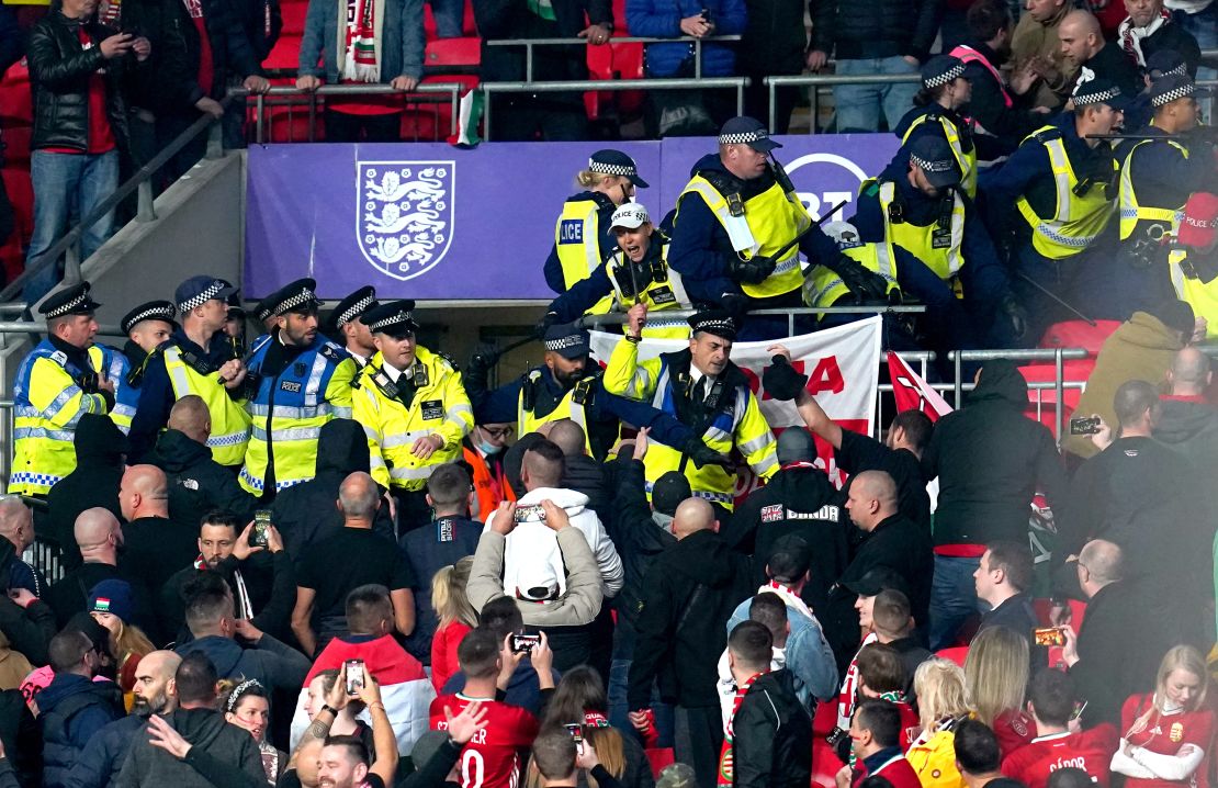 Hungary fans clash with police during the FIFA World Cup qualifier at Wembley.