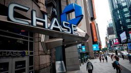 The logo of Chase bank is seen in a branch near Times Square in Manhattan on June 30, 2020 in New York City. 