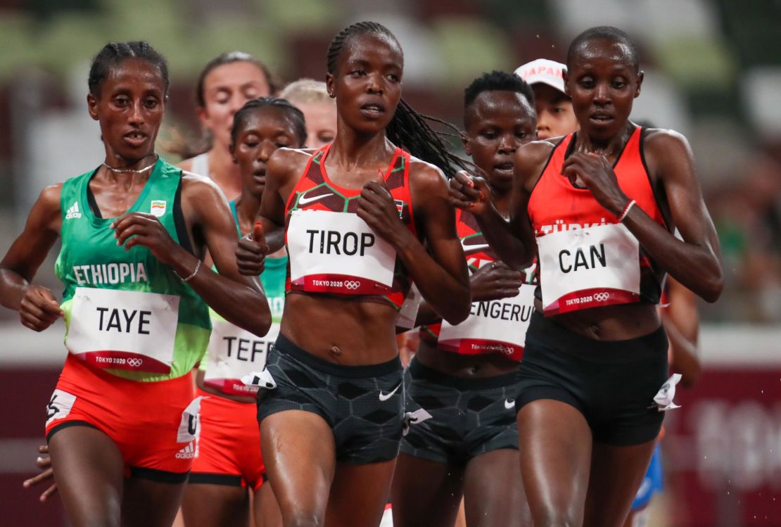 Agnes Tirop in the 5,000m heats at Tokyo 2020.