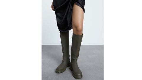 Zara Flat Rubberized Knee-High Boots