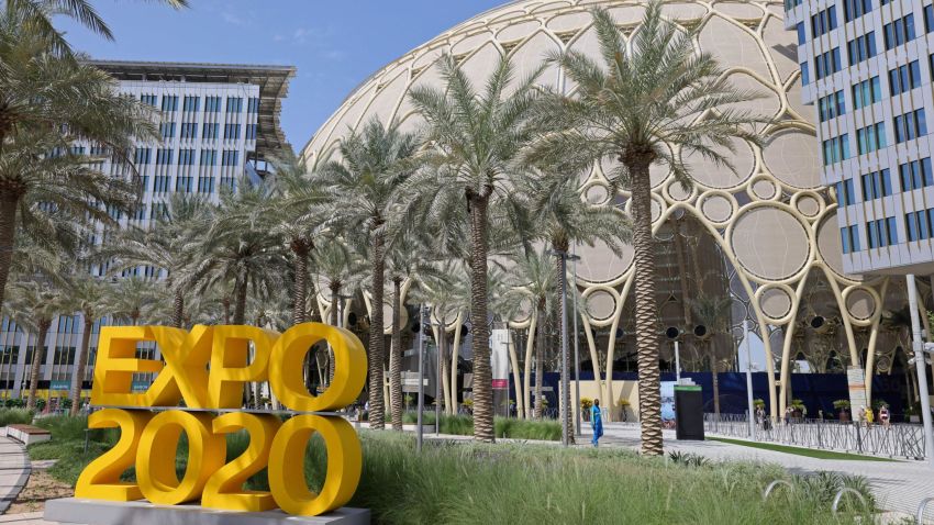 A general view shows al-Wasl Plaza, which is also known as the 'Heart of Expo 2020', in Dubai on October 5, 2021. (Photo by Giuseppe CACACE / AFP) (Photo by GIUSEPPE CACACE/AFP via Getty Images)