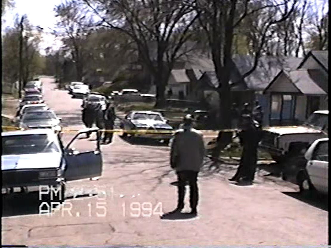 Crime scene photo from the  1994 slayings of Donald Ewing and Doniel Quinn who Lamonte McIntyre was wrongly convicted of killing.