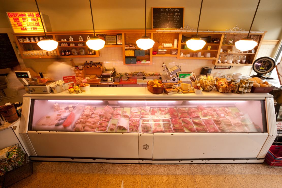 Pasture-raised pork is displayed at Avedano's Holly Park Market, a San Francisco-based butcher shop.